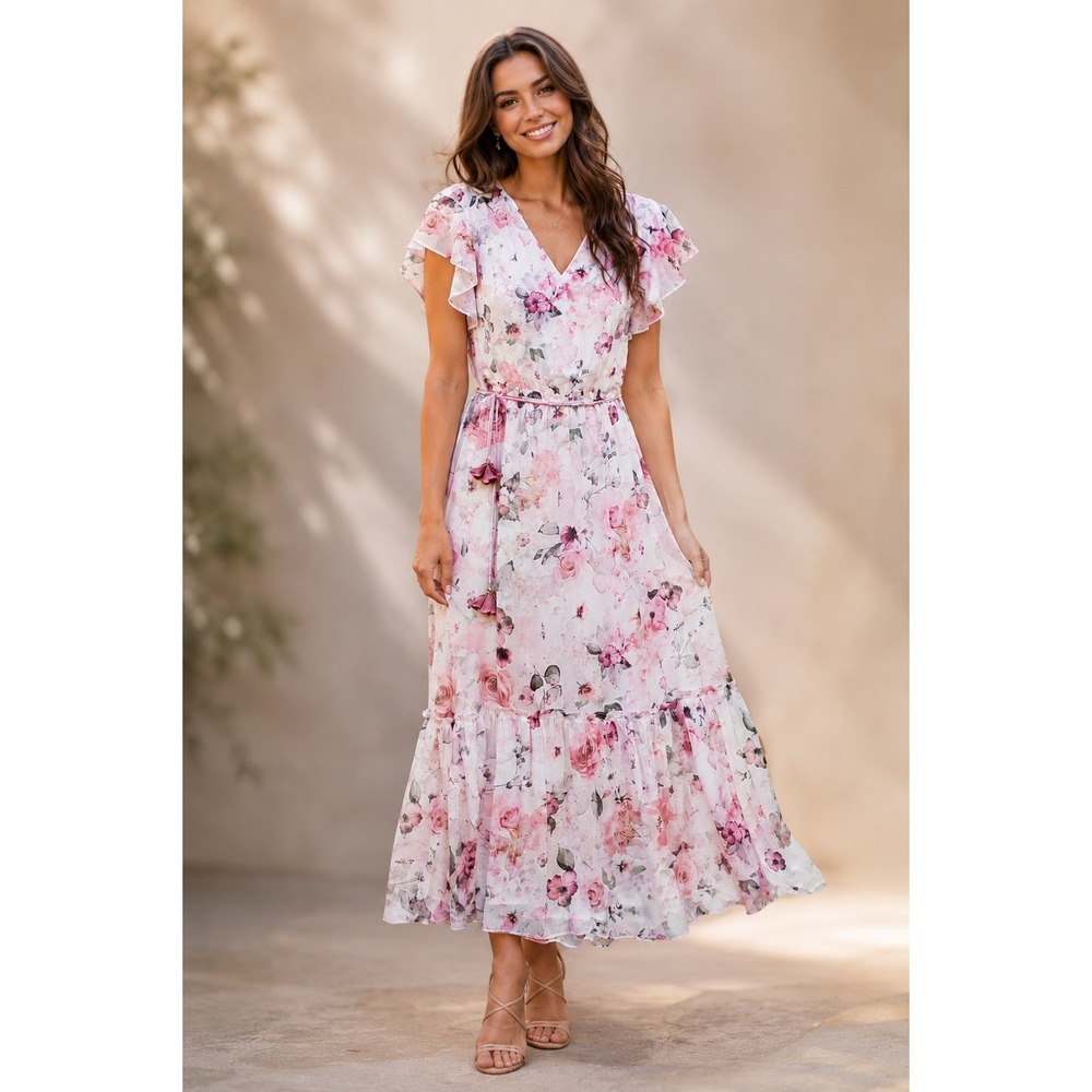 Joie Pink Floral Garden Party Ethereal Maxi Dress Size XL Cottage Artsy Romantic